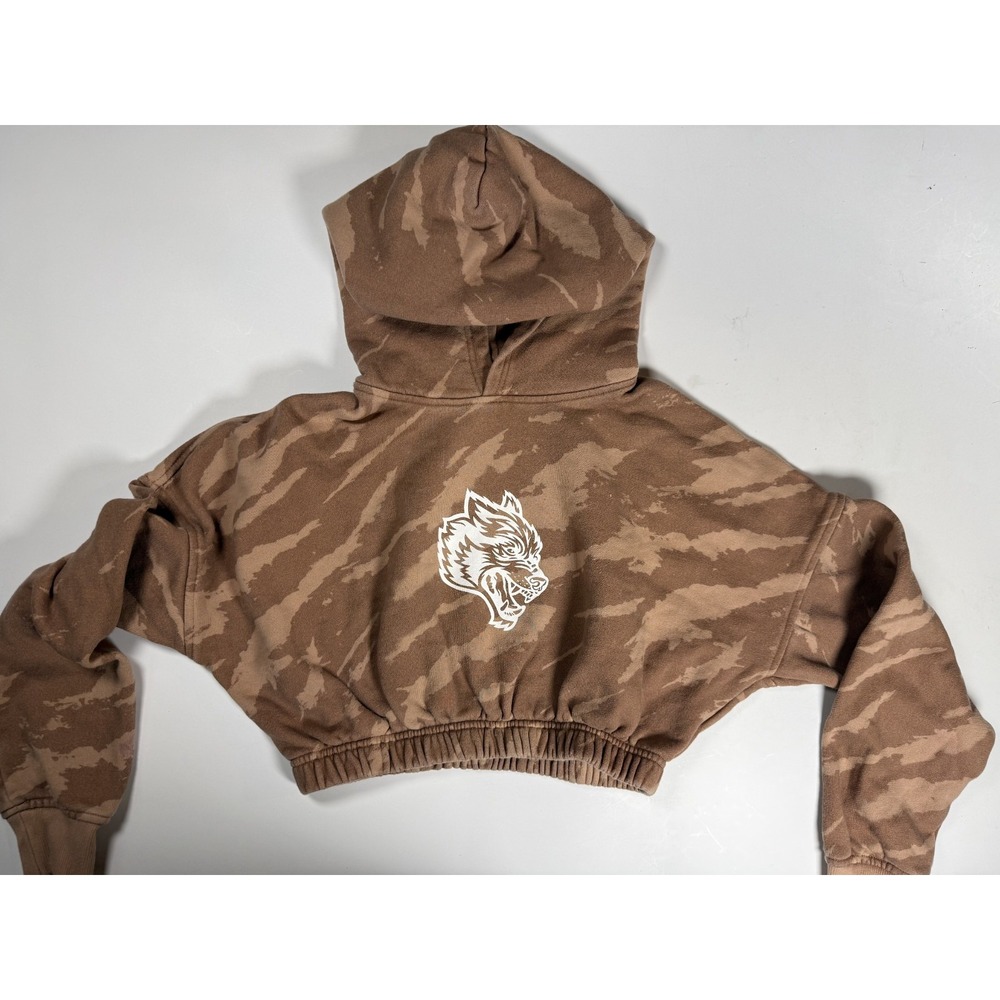 Wolves Cropped Camo Hoodie Women's Size XS Brown Pullover